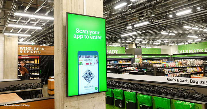 Amazon’s first full-size Go Grocery opened in February in Seattle. Customers scan an app to enter the store, and purchased items are charged to an Amazon account when they leave the store. Amazon’s first full-size Go Grocery opened in February in Seattle. Customers scan an app to enter the store, and purchased items are charged to an Amazon account when they leave the store.