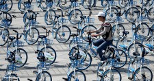 A man rides a Hellobike in Zhengzhou, Henan province, China.