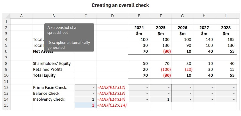 Screenshot of creating an overall check