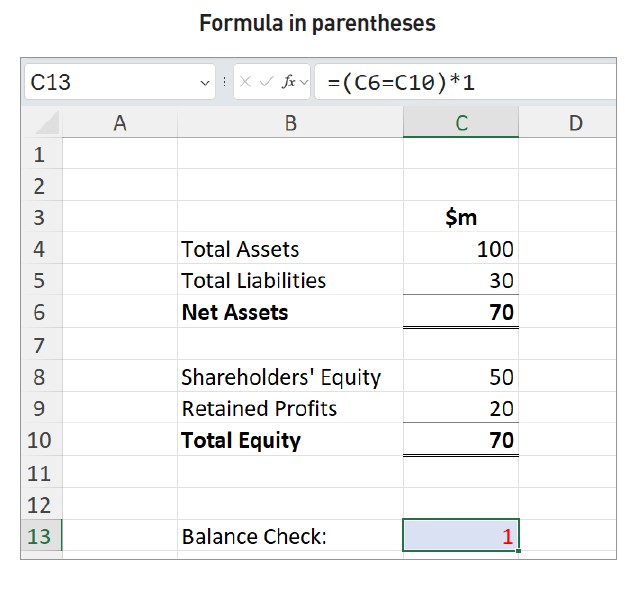 Screenshot of formula in parentheses