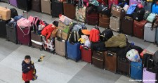 Luggage sits in the Shenyang North railway station in Liaoning province in northeastern China as families, workers, and students travel for the Lunar New Year in 2018.