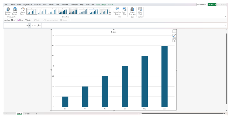 Inserting a simple chart on an Excel chart sheet