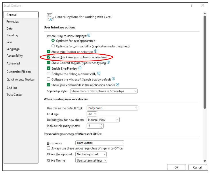 User Interface options
