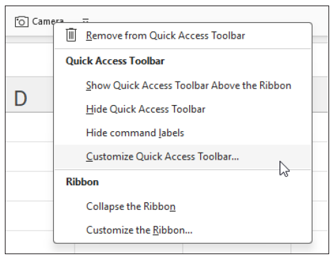Select Customize Quick Access Toolbar
